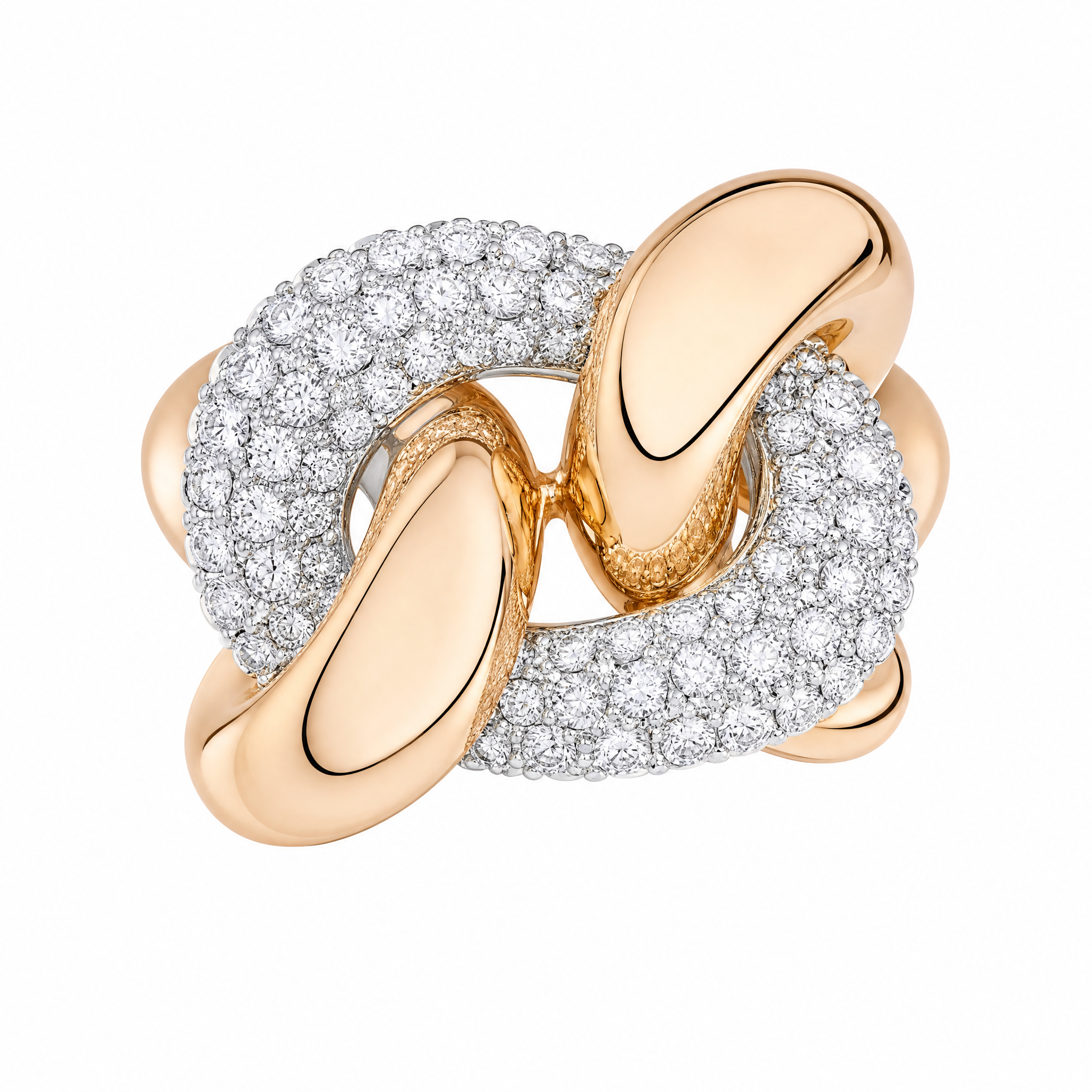 18k.ring.372 انگشتر طلا ۱۸ عیار کارتیر مونتره دو رنگ سفید و زرد با نگین کریستال برلیان کات سواروسکی و مخراجیکاری، وزن ۱۱.۶۵ گرم